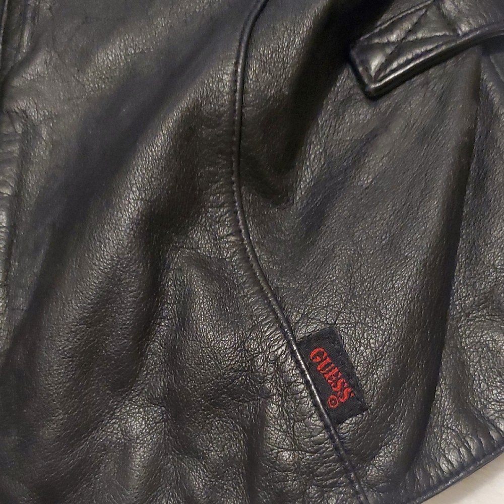 Guess Women's Black Genuine Leather Zip Jacket With Zippered Chest Pockets - Picture 6 of 16